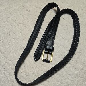 Ralph Lauren Women's Black Braided Smooth Leather Belt with Gold Buckle